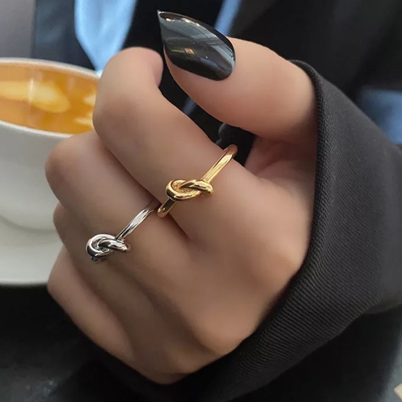 NEW GOLD KNOTTED 925 STERLING SILVER ADJUSTABLE RING, CUTE RING, SHINY RING. - Picture 3 of 5